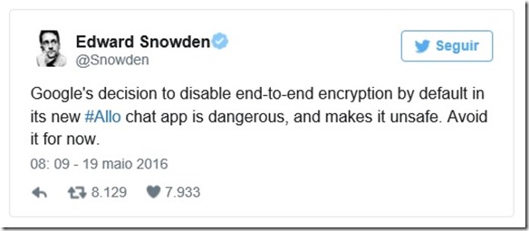 Post do Snowden no Twitter